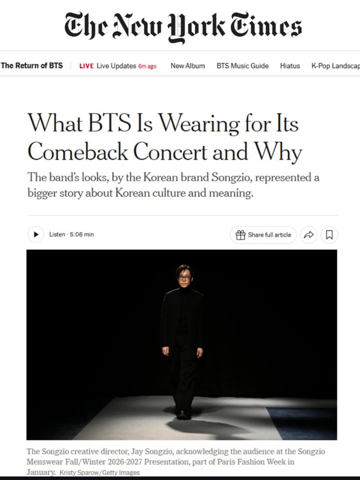 @songzio_official featured in the @nytimes with an exclusive interview of Creative Director @jaysongzio about the collection they created for the come back of @bts.bighitofficial on stage in Seoul. 

Interview by @vvfriedman for @nytimes